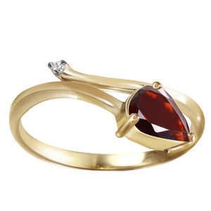 14K. SOLID GOLD RING WITH NATURAL DIAMOND & GARNET (Yellow Gold)